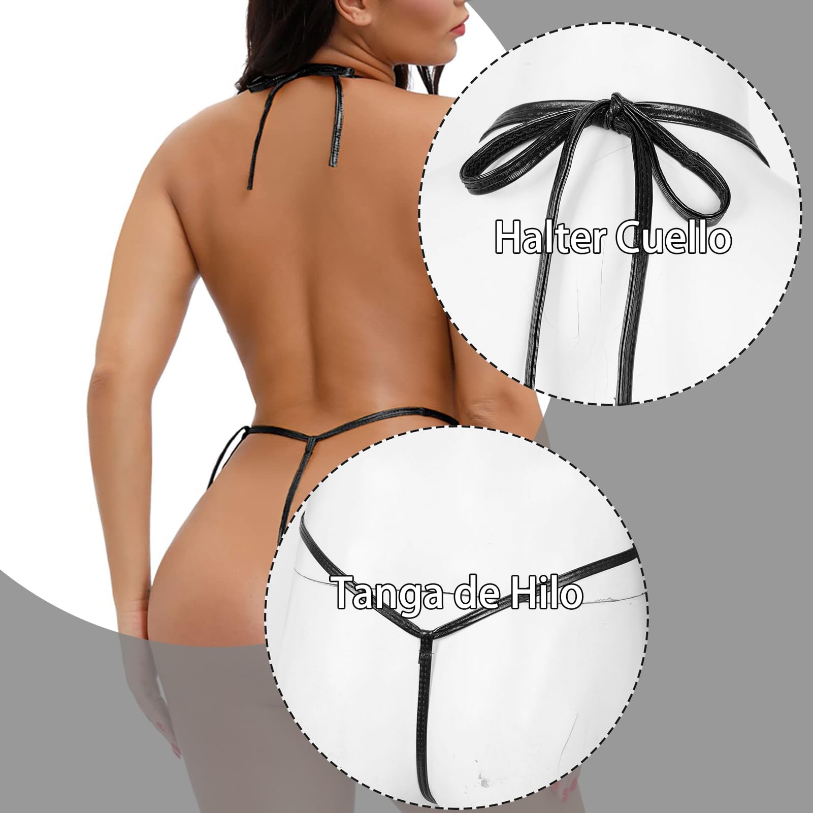 Body Lencería Monokini Sexy de Cuero Sintético para Mujer Una Pieza Traje de Baño Bikini Bodysuit Teddy Halter sin Espalda Mono Ropa Interior de Noche V Profundo Wetlook Bodis para Fiestas