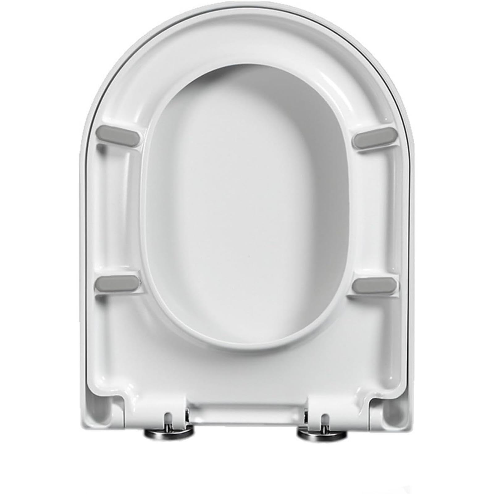Asiento de inodoro con cierre suave en forma de D con liberación rápida y bisagras ajustables para una fácil instalación, diseño de fijación superior, se adapta a inodoros estándar (34 x 42 cm)