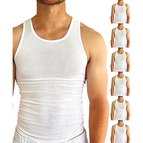BROOKLYN VERTICAL Mens 6-Pack Tank Tops | Moisture-Wicking Ribbed Lightweight Undershirts