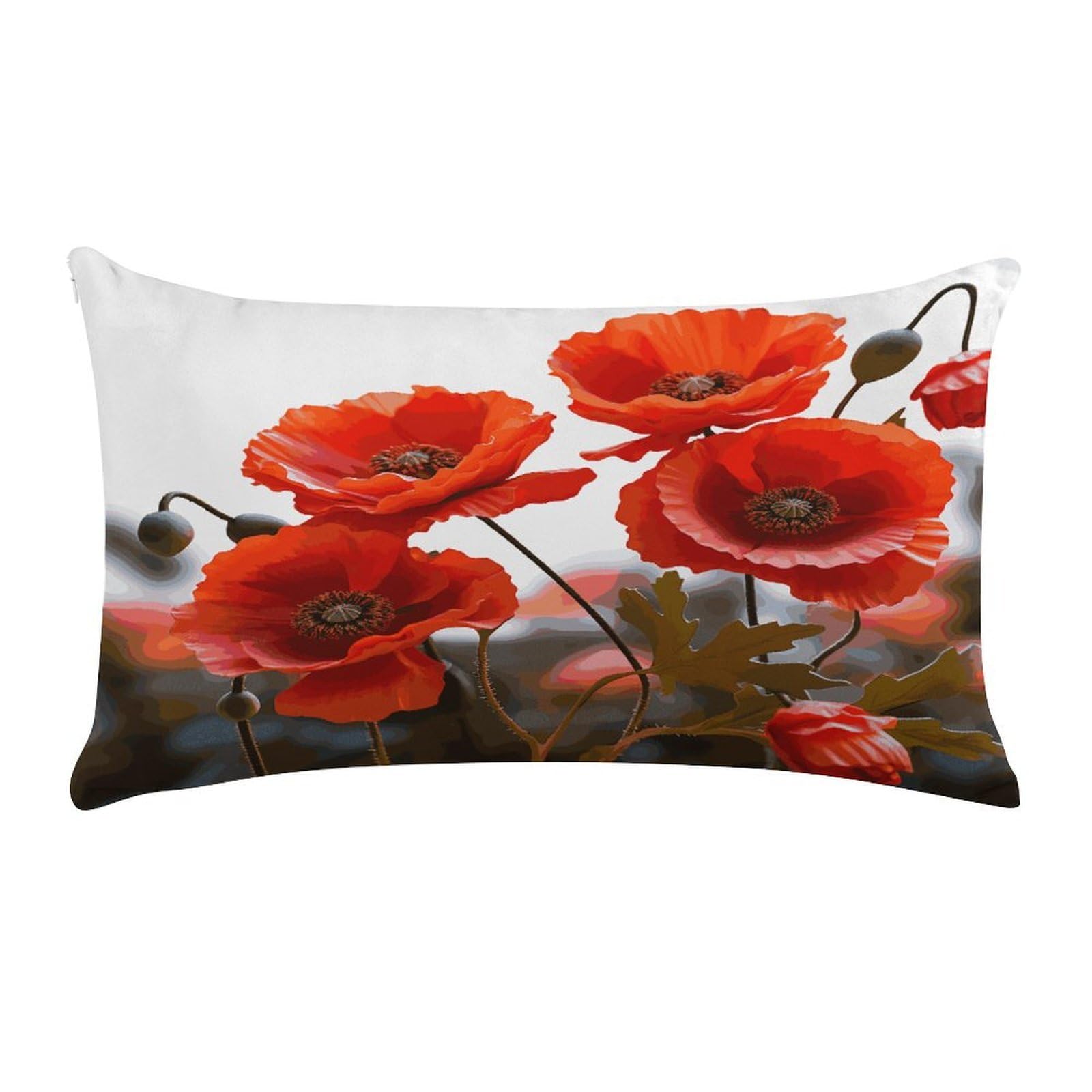 Poppy Flowers Vivid Petals Pillow Case Decorative Rectangle Throw Pillow Cover Soft Plush Pillowcase Cozy Cushion Case Modern Pillow Sham Cushion Cover for Bedroom Sofa Couch 20 X 12 Inch