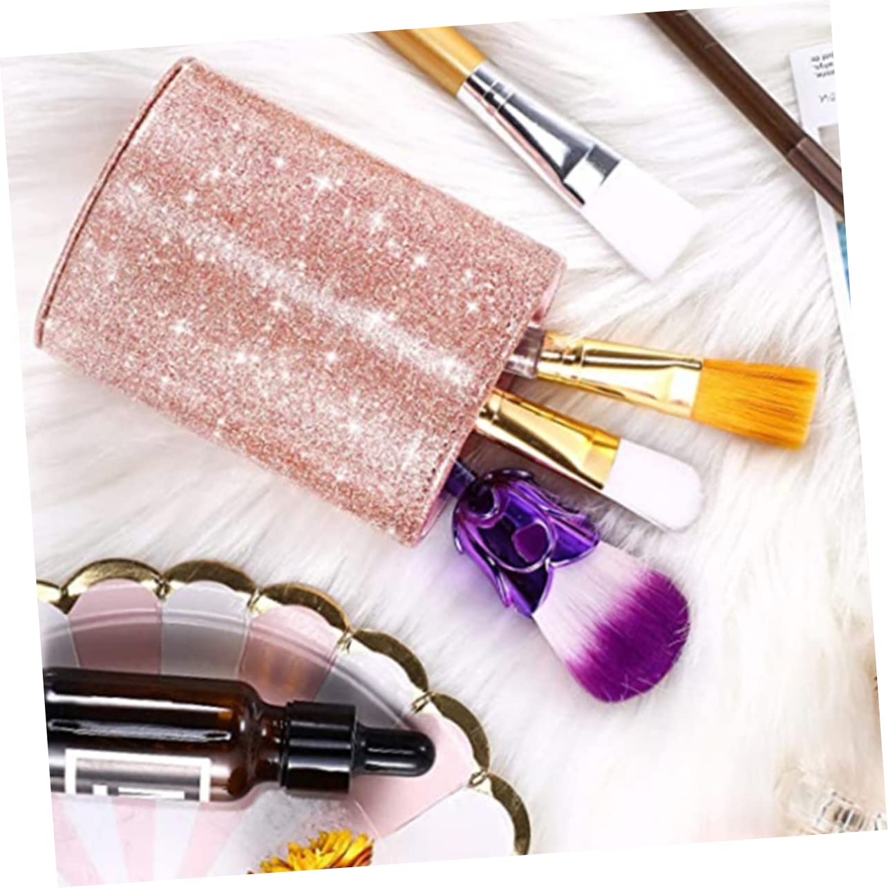 NUOBESTY 4pièces Porte-stylo Pailleté Pu Organisateur De Bureau Maquillage Rangement Pratique Pour Pinceaux Et Fournitures Pour Et Maison