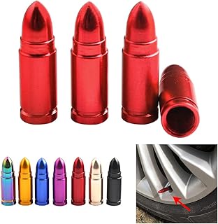 Fesjoy Ventilkappen, Bullet Type Aluminiumlegierung Ventilkappen US Standard Red Tire Valve Staubkappen für Auto, Motorra...
