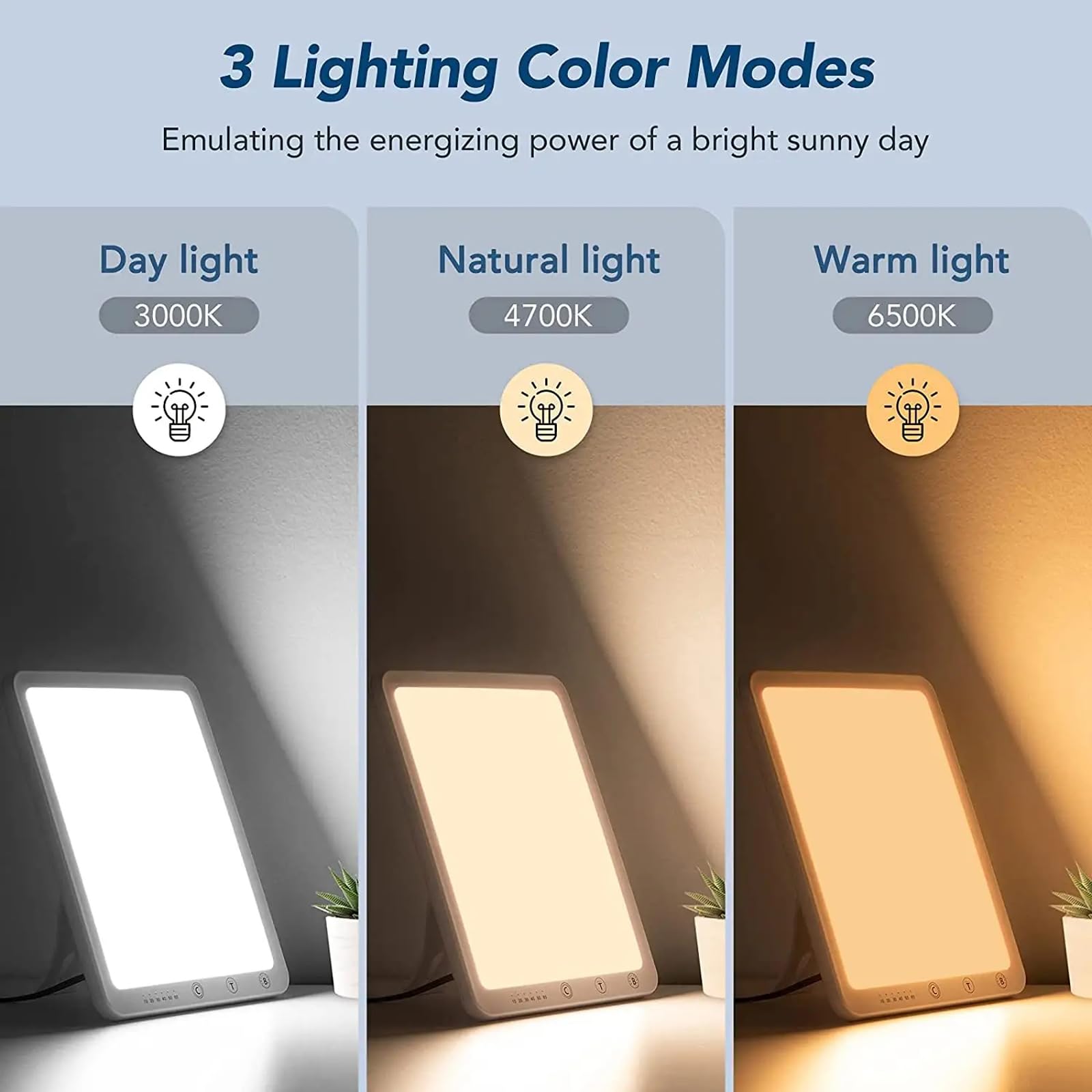 Lámpara de Terapia de Luz 10000 Lux LED Smart Bionic Sun Ajuste 3 Temperaturas de Color 5 Niveles de Brillo y Temporizadores Aumenta el Enfoque y la Concentración