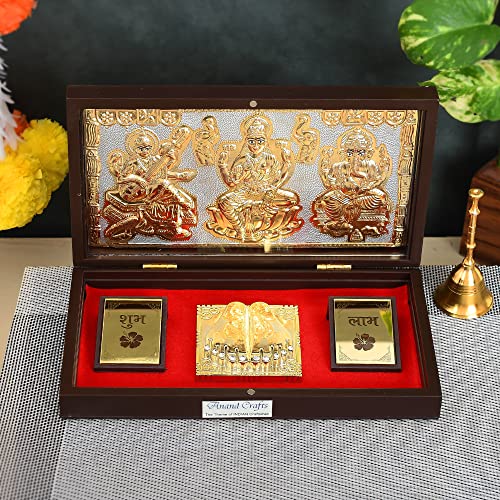 Image of l Laxmi Ganesh Saraswati Photo Frame l Gold-Silver Plated Idol with Natural Fragrance Momento l Best for Diwali Pooja
