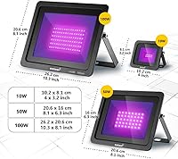 Vista 3 de Everbeam Luz Negra LED UV de 395nm 50W - Bombillas LED de Alto Rendimiento, Resistente al Agua IP66 - Reflector Ultravioleta para Acuario, Fiestas