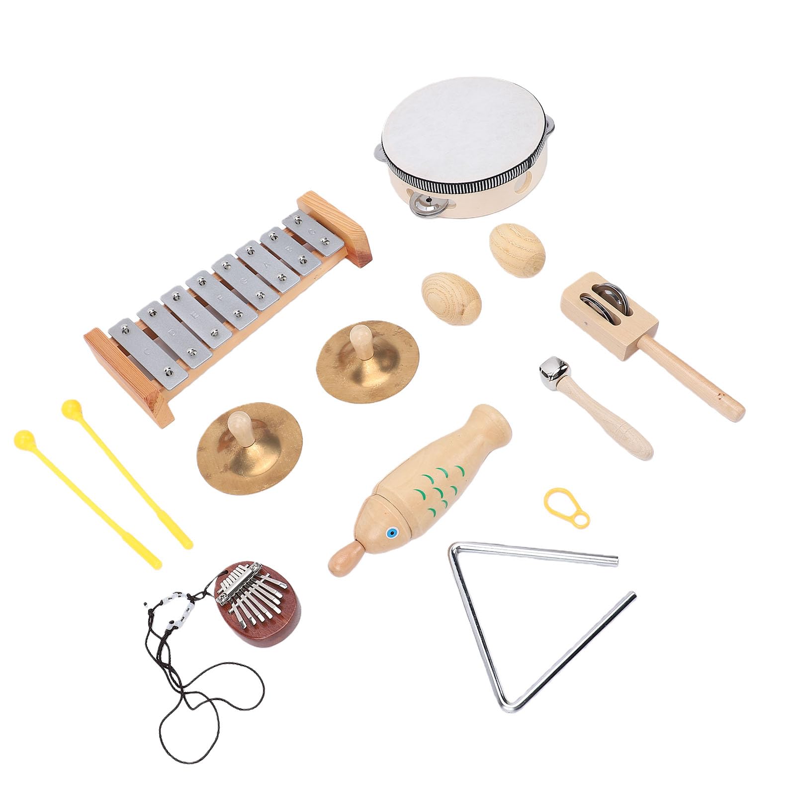 Juego de Instrumentos de Percusión de Madera, Kit de Instrumentos Musicales, Xilófono Pandereta Tambor Maracas con Diseño de Educación Temprana, Ideal para Música Infantil