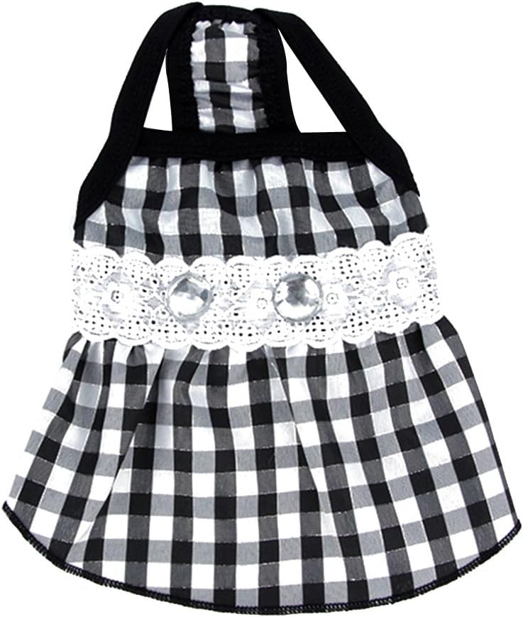 YIMEIMEI Dog Pet Lace Diamond Plaid Tutu Dress Summer Shirt Clothes Black S