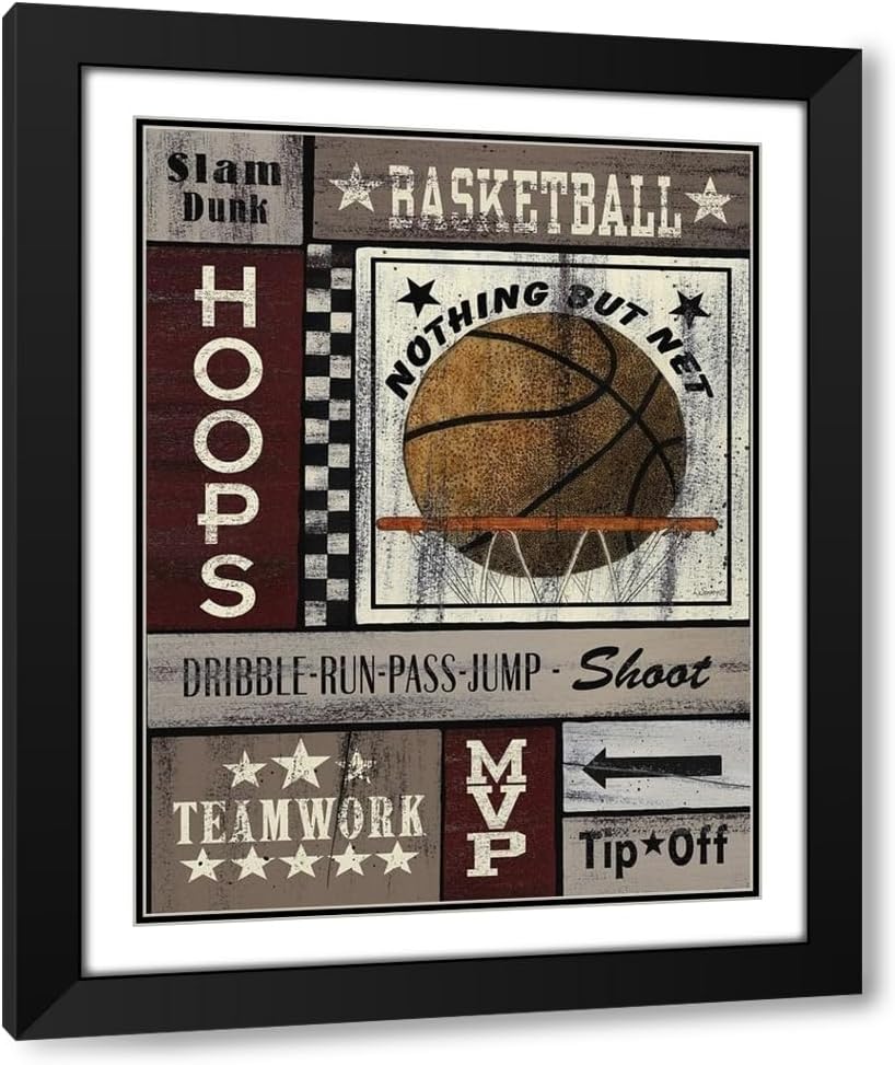 ArtDirect Basketball Hoops 15x18 Black Modern Wood Framed with Double Matting Museum Art Print by Spivey, Linda