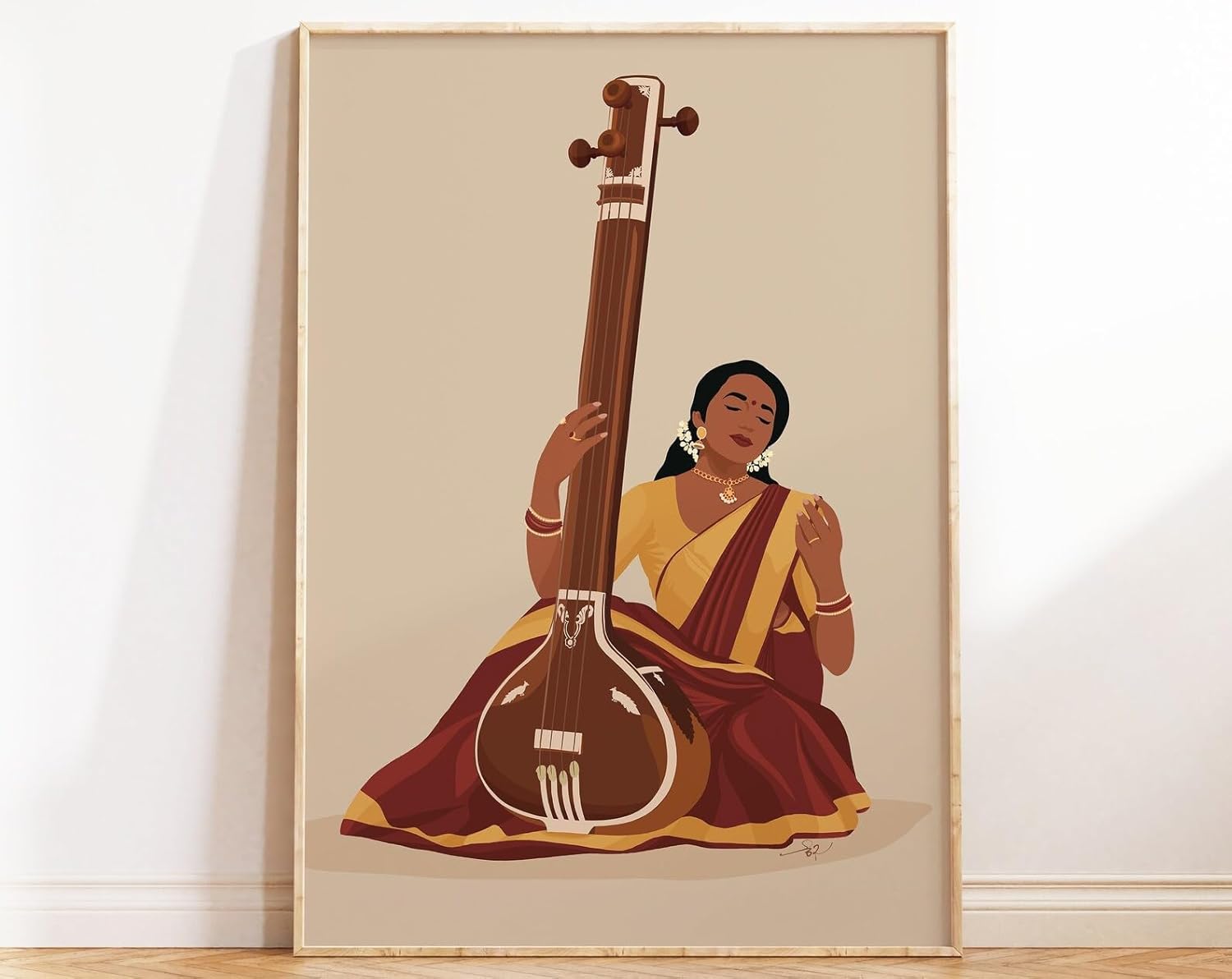 Indian Woman Playing Tanpura Art Print