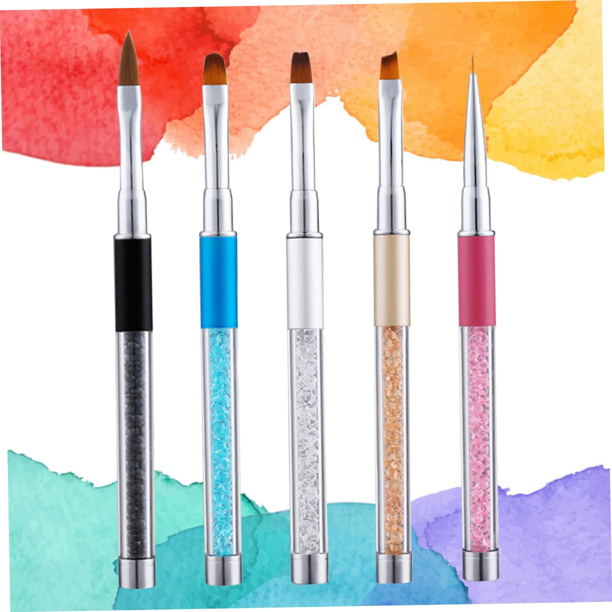Healvian 15pezzi Pennelli Per Nail Art Con Manico Di Strass Strumenti Per Manicure Per Uso Professionale e Domestico Perfetti Per Amanti Del Nail Art e Principianti