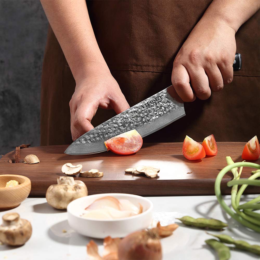 Damascus Chef Knife, 8-inch Damascus Steel Chef's Knife VG10 Forged Kitchen Knife High Carbon 67-Layer Hammered Damascus Cooking Knife, Meat Fruit Vegetable Gyuto Knife w/Ergonomic G10 Handle — Amazon image 3