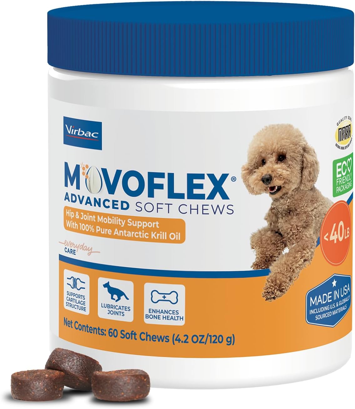 Advanced Soft Chews Hip and Joint Support Supplement for Small Dogs - 60 Count by Virbac