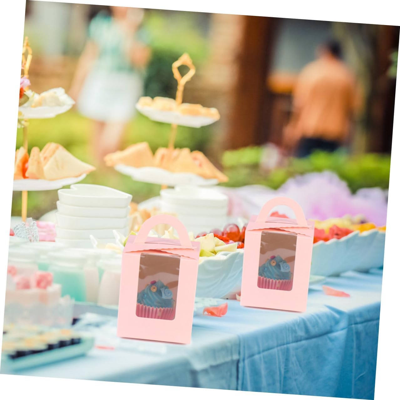 50pcs Pink Paper Muffin Containers with Window Handle, Single Cupcake Boxes Food Packaging for Party Cake Storage and Dessert Presentation