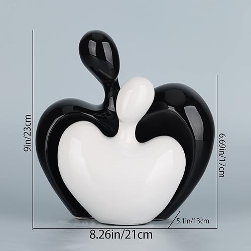 Miniatura 2 de DOVDOV Estatua de amor de cerámica, pareja masculina y femenina abrazando escultura, decoración del hogar en blanco y negro, boda para padres,