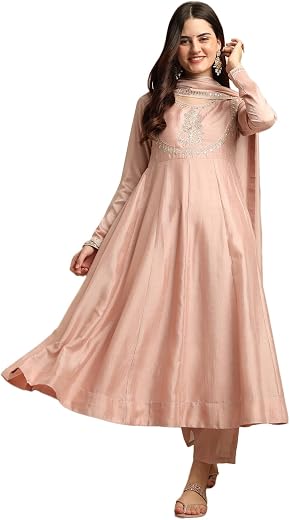 MOKOSH Women's Silk Embroidered Anarkali Kurta and Pant with Dupatta Set | 3 Piece Ethnic Kurta Set for Women | Regular Fi...