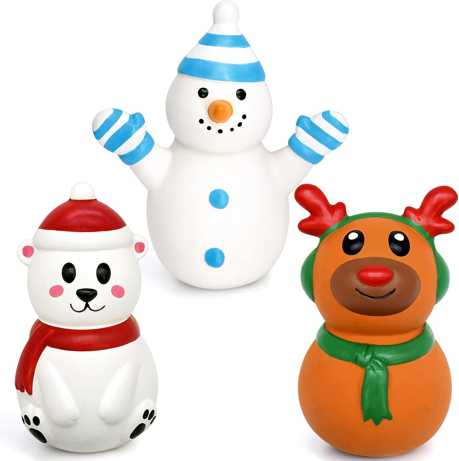 Yoochee 3 Pack Christmas Dog Toys with Squeaky, Durable Interactive Christmas Latex Dog Chew Toy for Small Medium Large Dogs Puppy, Safe…