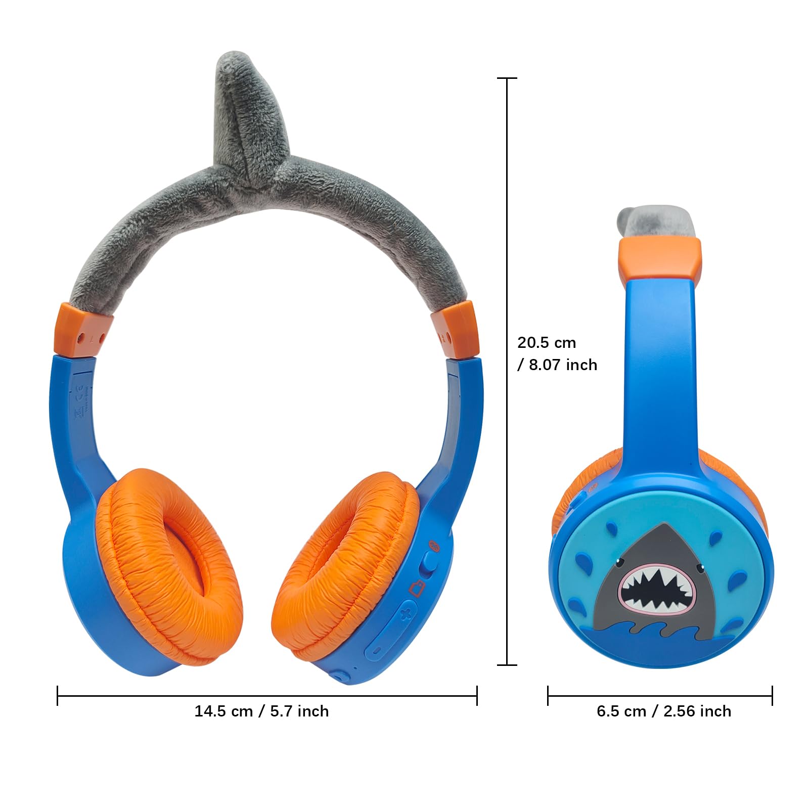 Bluetooth Kopfhörer Kinder, Shark Kinder Kopfhörer mit Kabel, Mikrofon, 85dB Lautstärkebegrenzung, 3.5mm Jack, Audio-Sharing, Over Ear Jungen Mädchen Headset für Tablet/Reisen