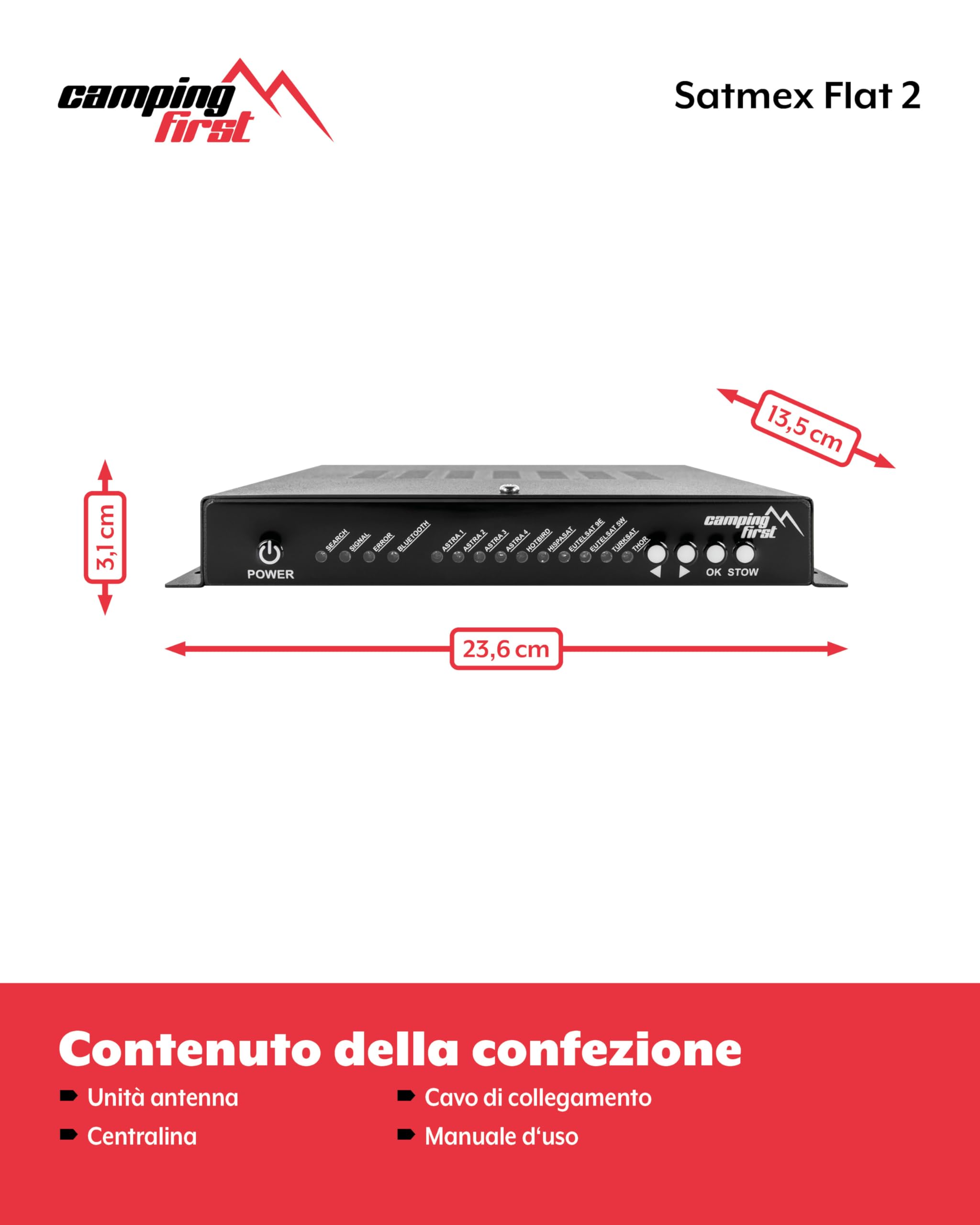 Satmex Flat 2 – Antenna satellitare automatica per camper e caravan (per 2 TV/ricevitori, con funzione skew) – Bianco