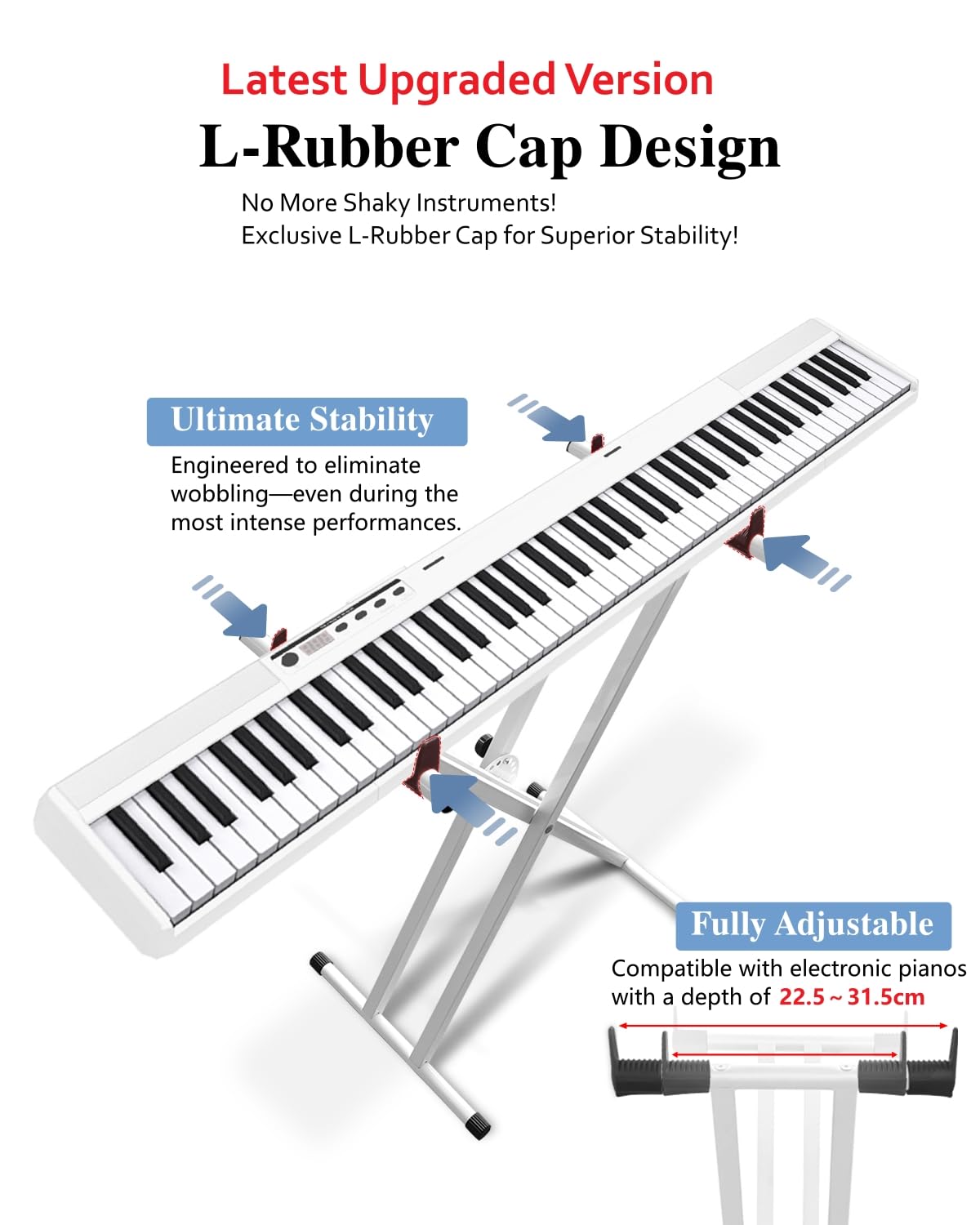 【Version améliorée】Longeye Support de Clavier Piano et Tabouret - Stand X Double Réglable, Banc Piano, Pliable, Compatible 61/76/88 Touches, Noir