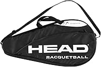 HEAD Racquetball Deluxe Cover Bag - Protective Single Racket Carrier with Accessory Pocket & Adjustable Strap, Black