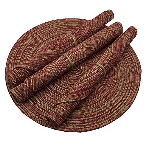 Wazaigur Red-A，Placemats,Round Placemats For Dining Table Set Of 4 Woven Heat Resistant Non-Slip Kitchen Table Mats Diameter 14 Inch(Wine) #TOP2