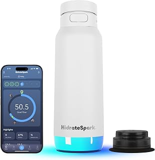 Hidrate Spark PRO 2 Smart Straw Water Bottle – 32 oz Insulated Stainless Steel, Tracks Water Intake, Glows & Beeps For Drink Reminder, Bluetooth Sync to App, BPA-Free, White (with Apple Find My)