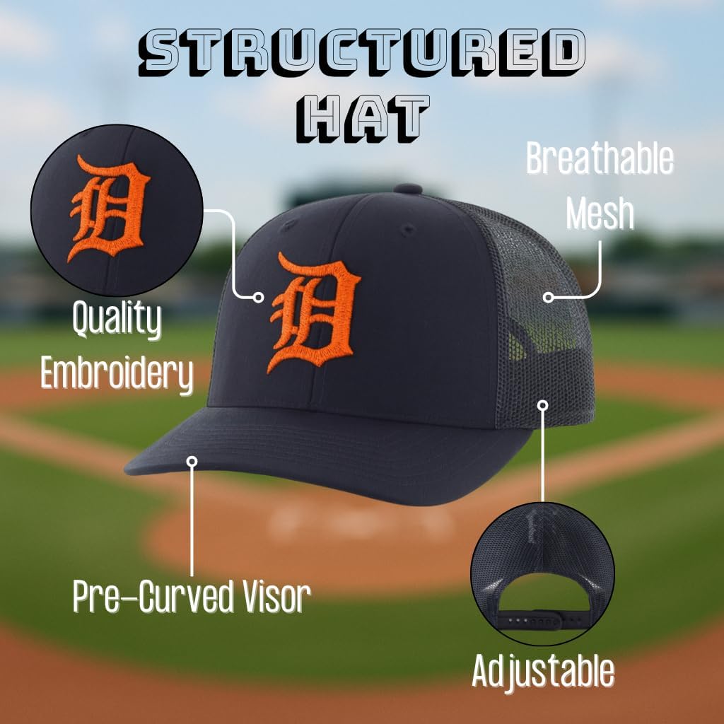 Officially Licensed Detroit Baseball Navy Blue/Orange Mesh Trucker Hat Classic MVP Tigers Primary Home Team Logo Adjustable Snapback Sports Ball Cap - Image 7