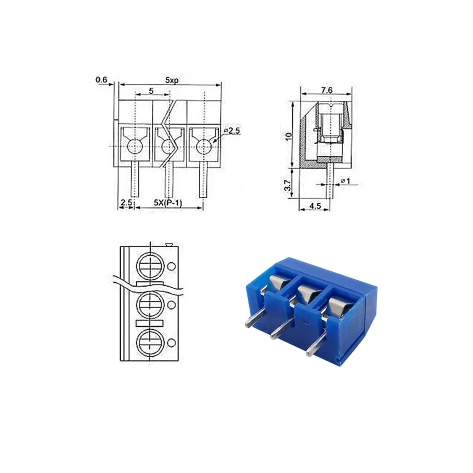 Złącze Pitch, 10/50 szt. Niebieski KF301 5,0 mm Pitch 2/3/4 Pin PCB Złącze zaciskowe śrubowe Proste Pin Łączone Złącza zaciskowe śrubowe(4pin,50Pcs)
