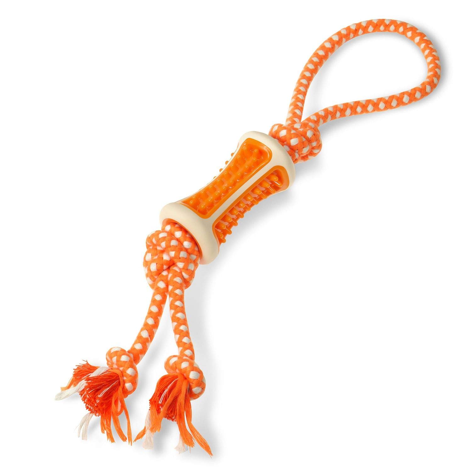 Dog Rope Toy, 18" Pet Tug Rope, Pet Rubber Dental Chewing Biting Teething Toys, for Small and Medium Dog Puppy, Orange