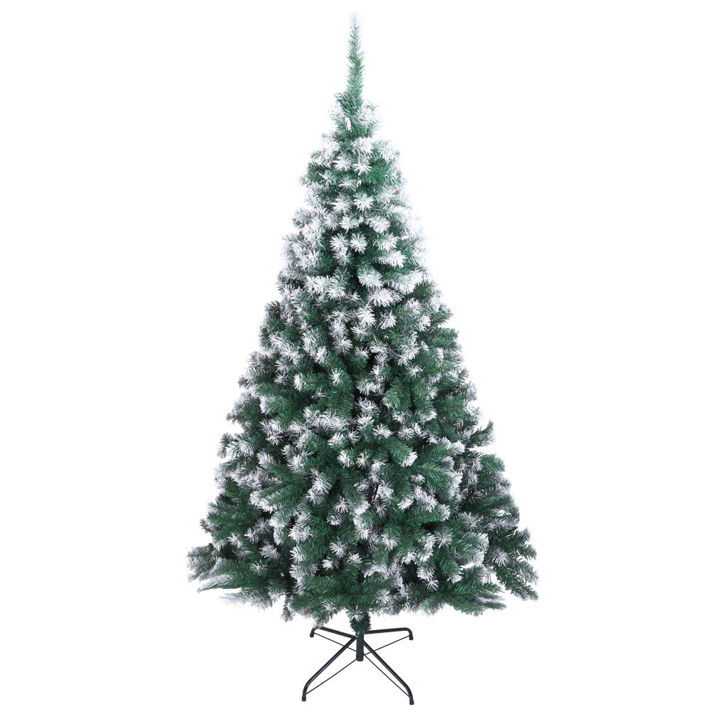 Glarry Sapin de Noël Artificiel de 210 cm - 870 Pointes de Branches, Pin Naturel Enneigé, Matériel PVC, Socle en Métal, pour Décoration Noël (Blanc 30%)