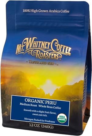 Mt, Whitney Coffee Roasters, Organic Whole Bean Coffee, Shade Grown Peru, Medium Roast, 12 oz 340 g