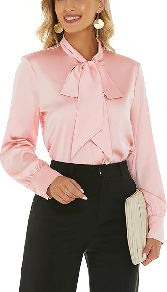 Escalier Women's Silk Blouse Long Sleeve Bow Tie Neck