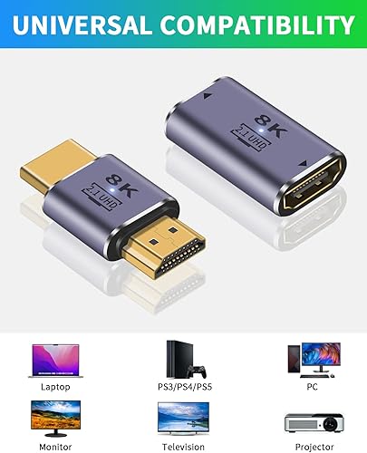 Miniatura 4 de Duttek Adaptador HDMI 2.1 de 8K  48 Gbps UHD HDMI macho a macho y hembra a hembra acoplador  Soporta video de 8K a 60Hz para DVD, TV, monitores