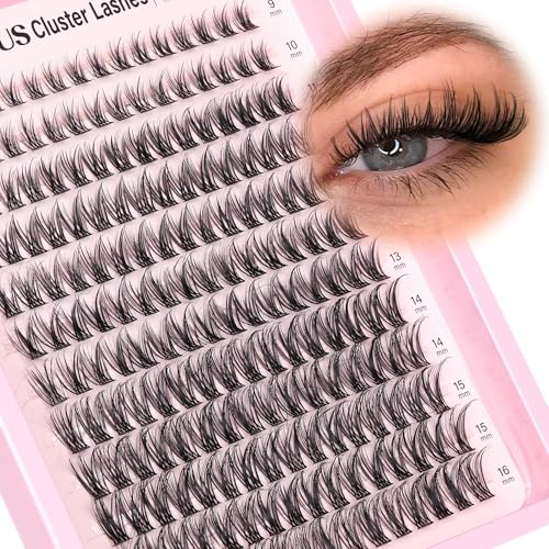Image of Lash Clusters Wispy Lashes Clusters Like Eyelashes Extension in Salon Natural DIY Cluster Eyelash Extensions for 5-7 days 9-16mm D Curl Fluffy DIY Individual Lashes (192pcs D Curl)