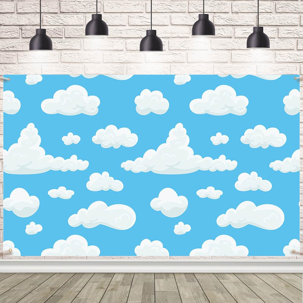 AIBIIN Blue Sky White Clouds Backdrop Cartoon Kids Birthday Party Decorations Boys Newborn Baby Shower Birthday Party Banner Photo Photo Props 70.8 x