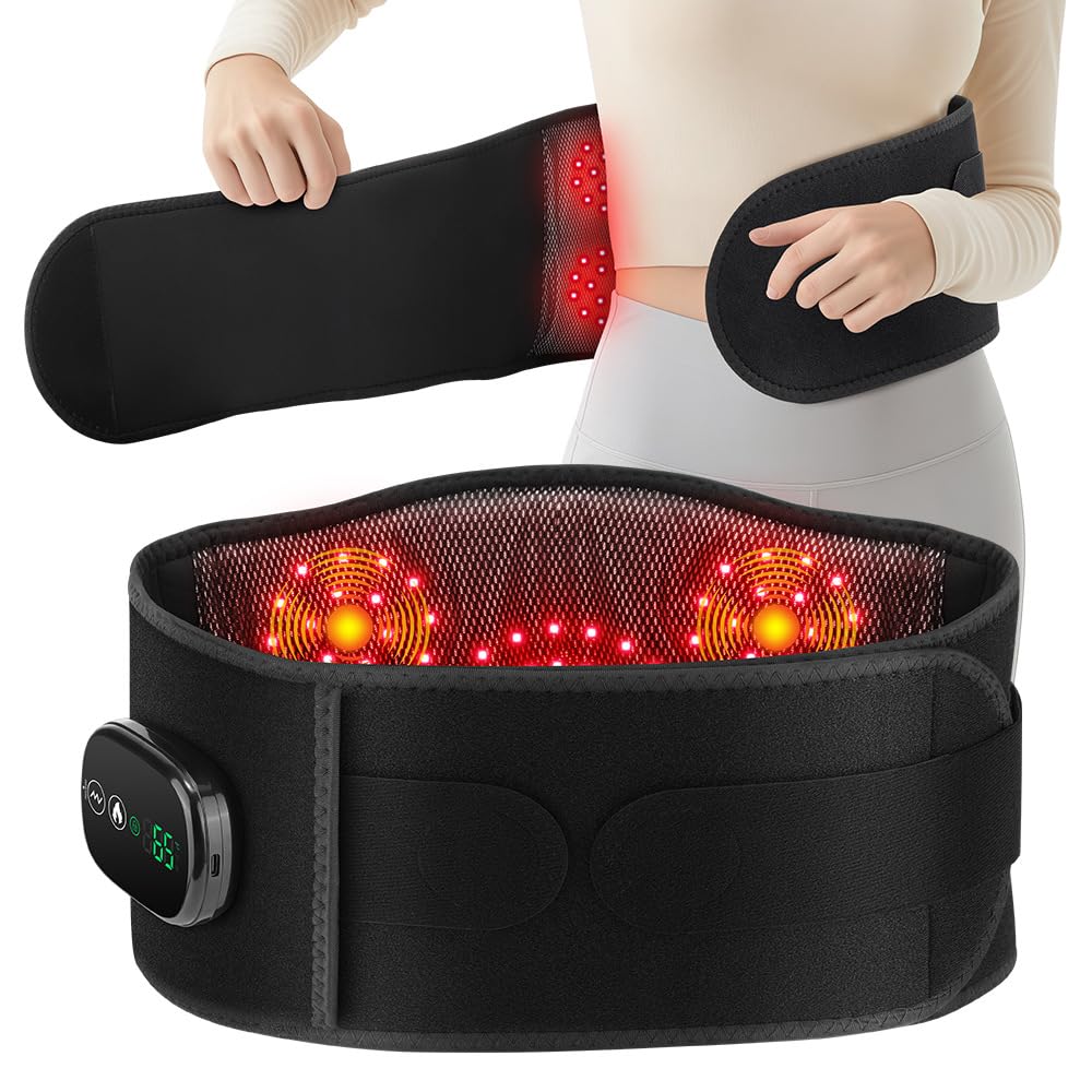 SkyFace Wärmegürtel Vibrationsmassage, Infrarot Wärmegürtel Rücken Massagegerät, 5000mAh Akku, 5 Vibrationmoden, Anpassbare Elastikbänder, zur Schmerzlinderung und Entspannung