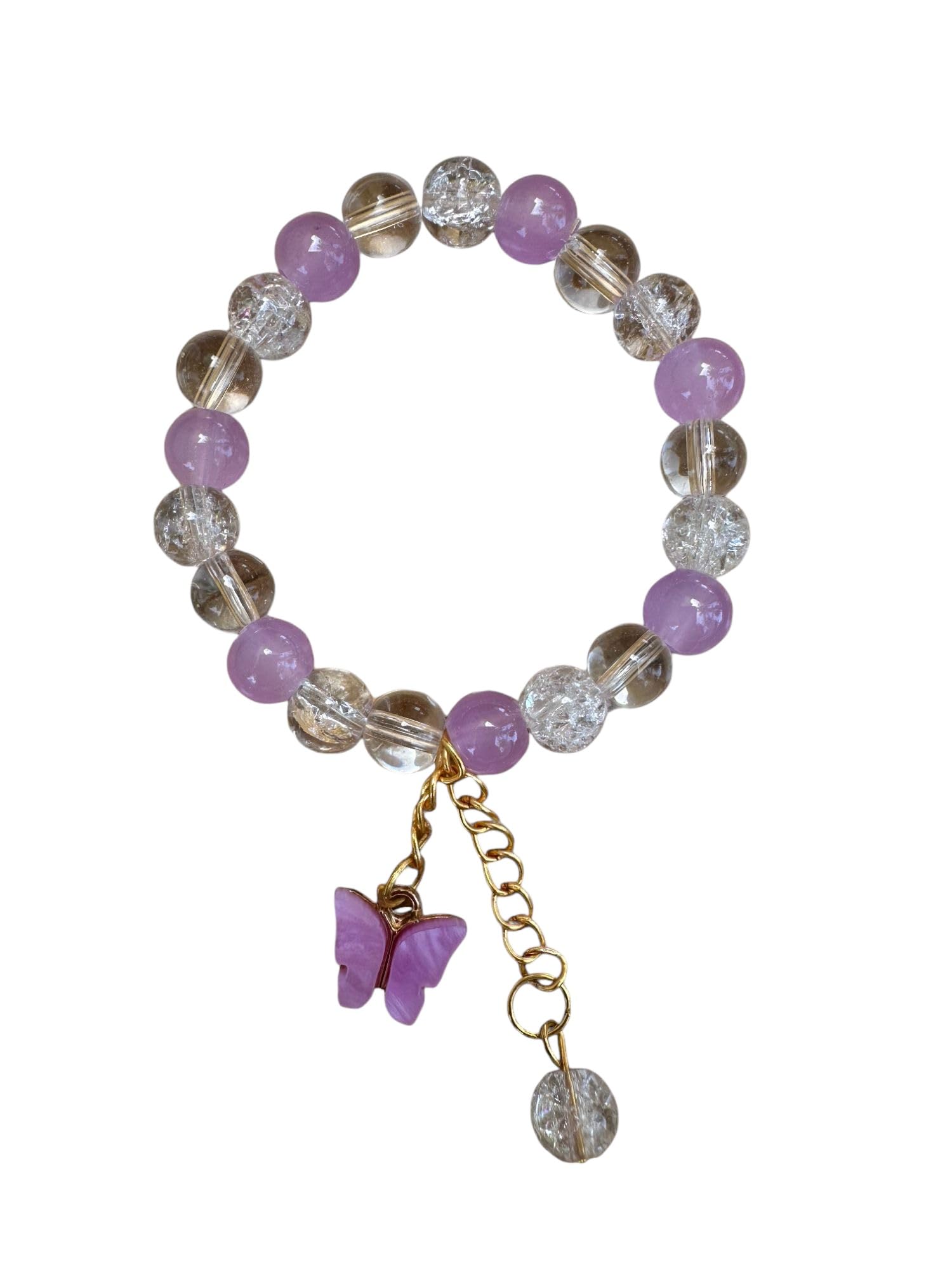 Bracelet with Butterfly charm for Women, Girls and Kids, Round Glass Color Beads Handmade Bracelets (Purple) (B0DGD36KD7) Amazon Price History, Amazon Price Tracker
