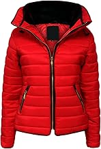 ladies red puffer jacket with hood