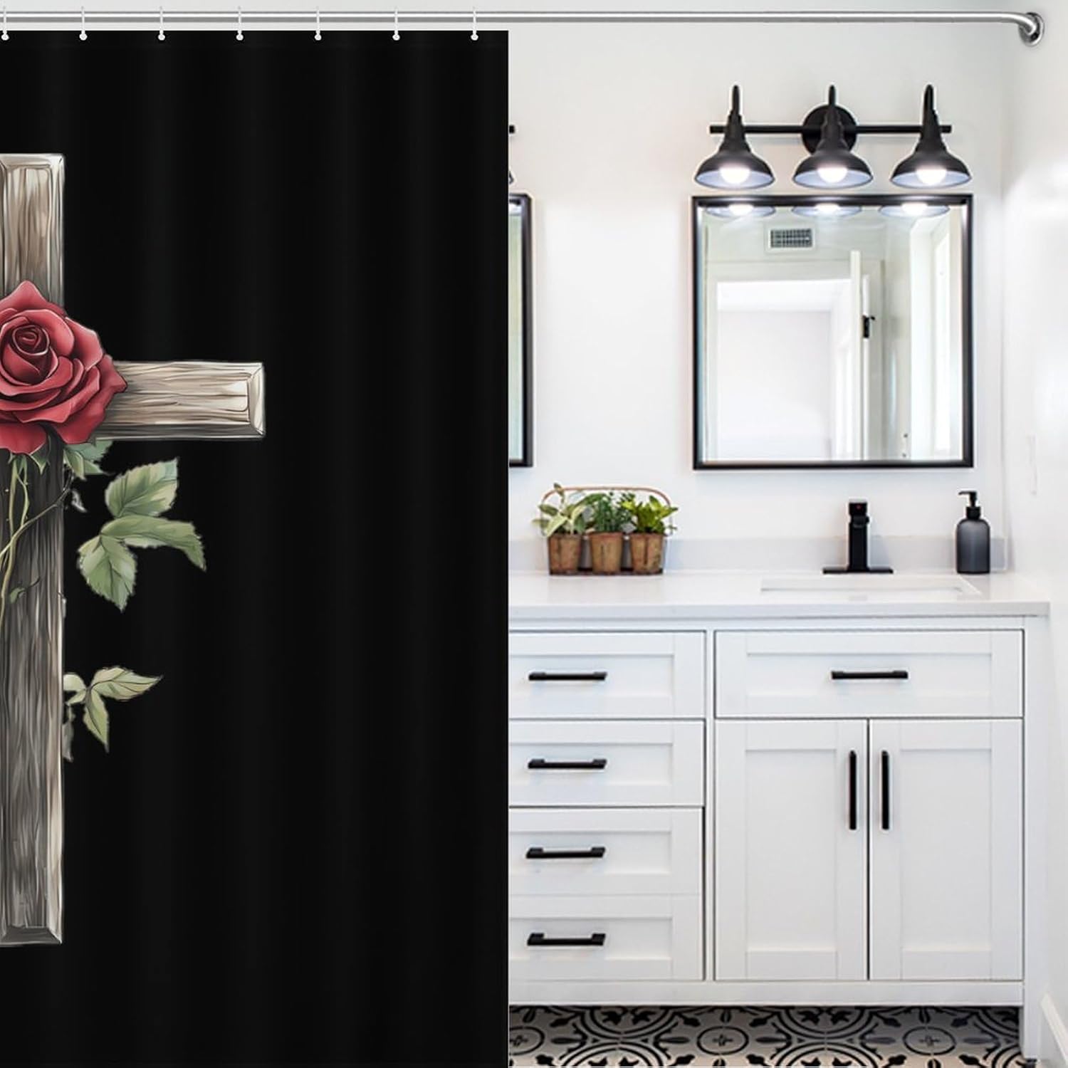 Vintage with Rose Funny Shower Curtains Washable Bath Curtain Liner with Hooks for Bathroom Bath Tubs