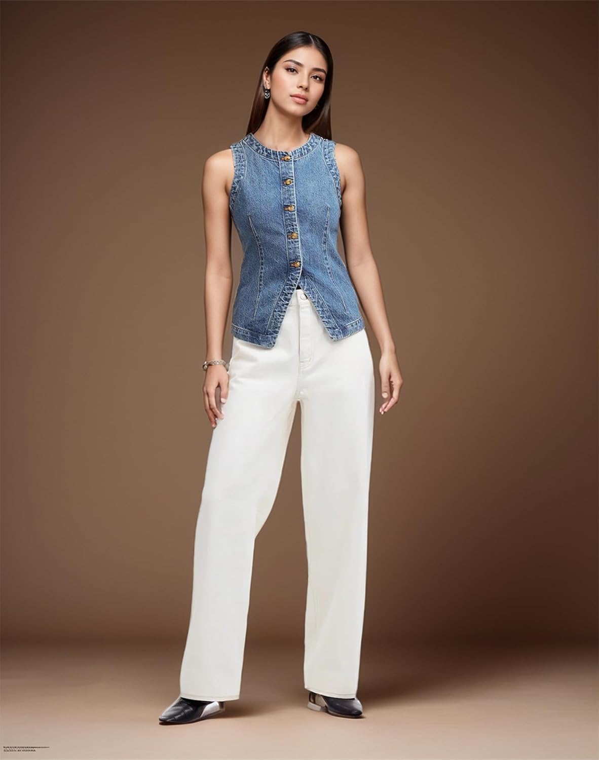 Denim Vest for Women V Neck Button Down Y2k Sleeveless Crop Corset Jean Streetwear Casual Tank Tops - Image 5