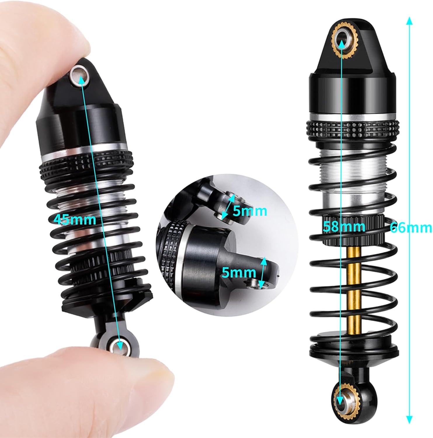 LSG Aluminum Front Rear Shock Absorbers for Arrma 1/18 Granite Typhon Mojave Grom RC Crawler Oil-Filled RC Car 58mm Suspension Damper Upgrade Kit (Black Silver)