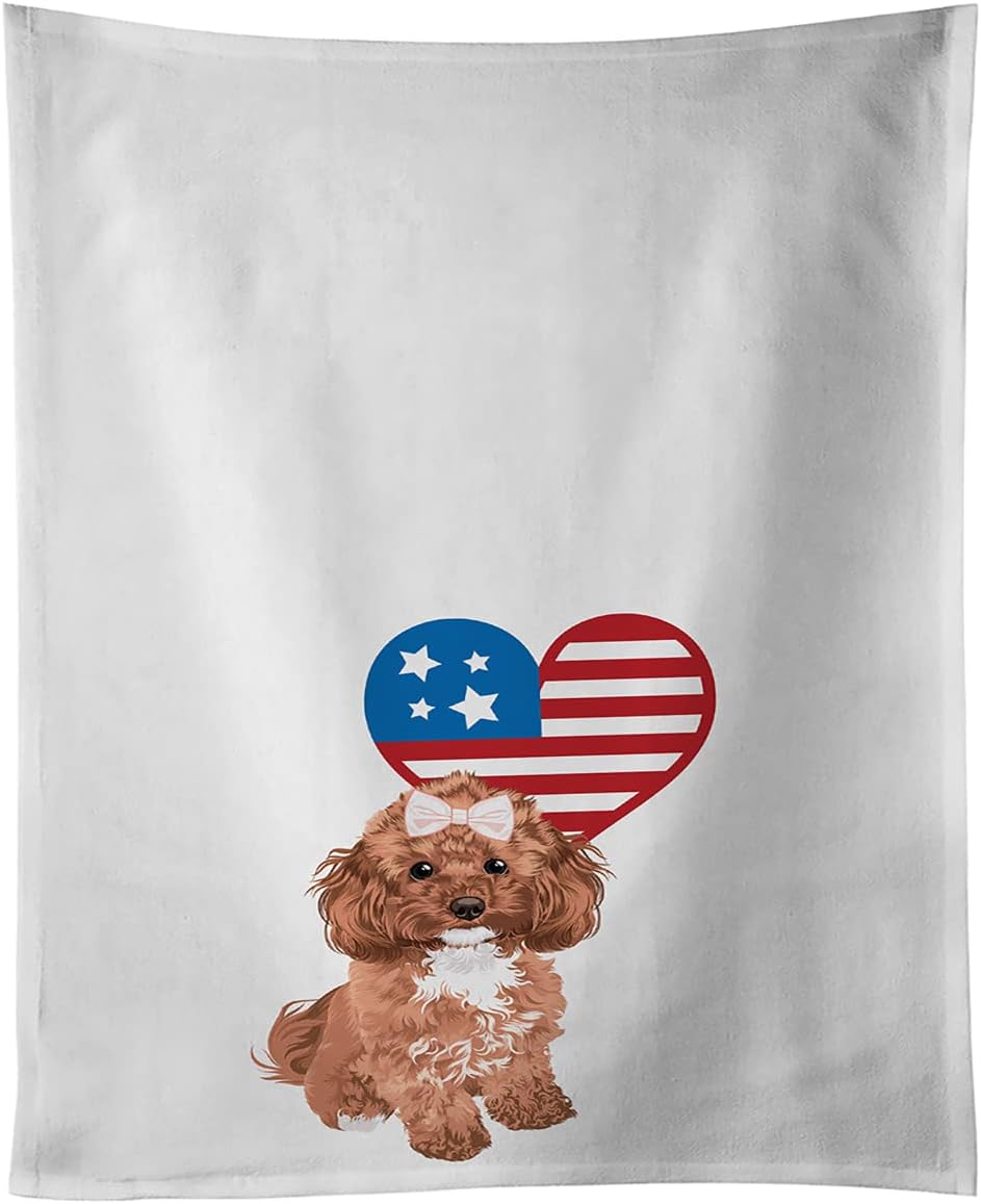 Caroline's Treasures WDK4246WTKT Poodle Toy Red Patriotic White Kitchen Towel Set of 2 Dish Towels Decorative Bathroom Hand Towel for Hand, Face, Hair, Yoga, Tea, Dishcloth, 19 X 25, White