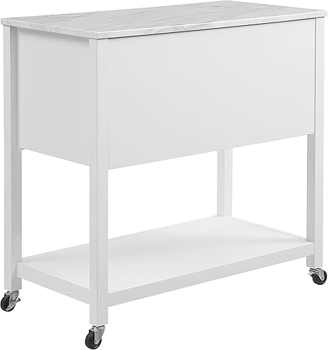 Miniatura 3 de Crosley Furniture Connell - Carrito de isla de cocina rodante, soporte para microondas, barra de café con cajones de almacenamiento, color blanco