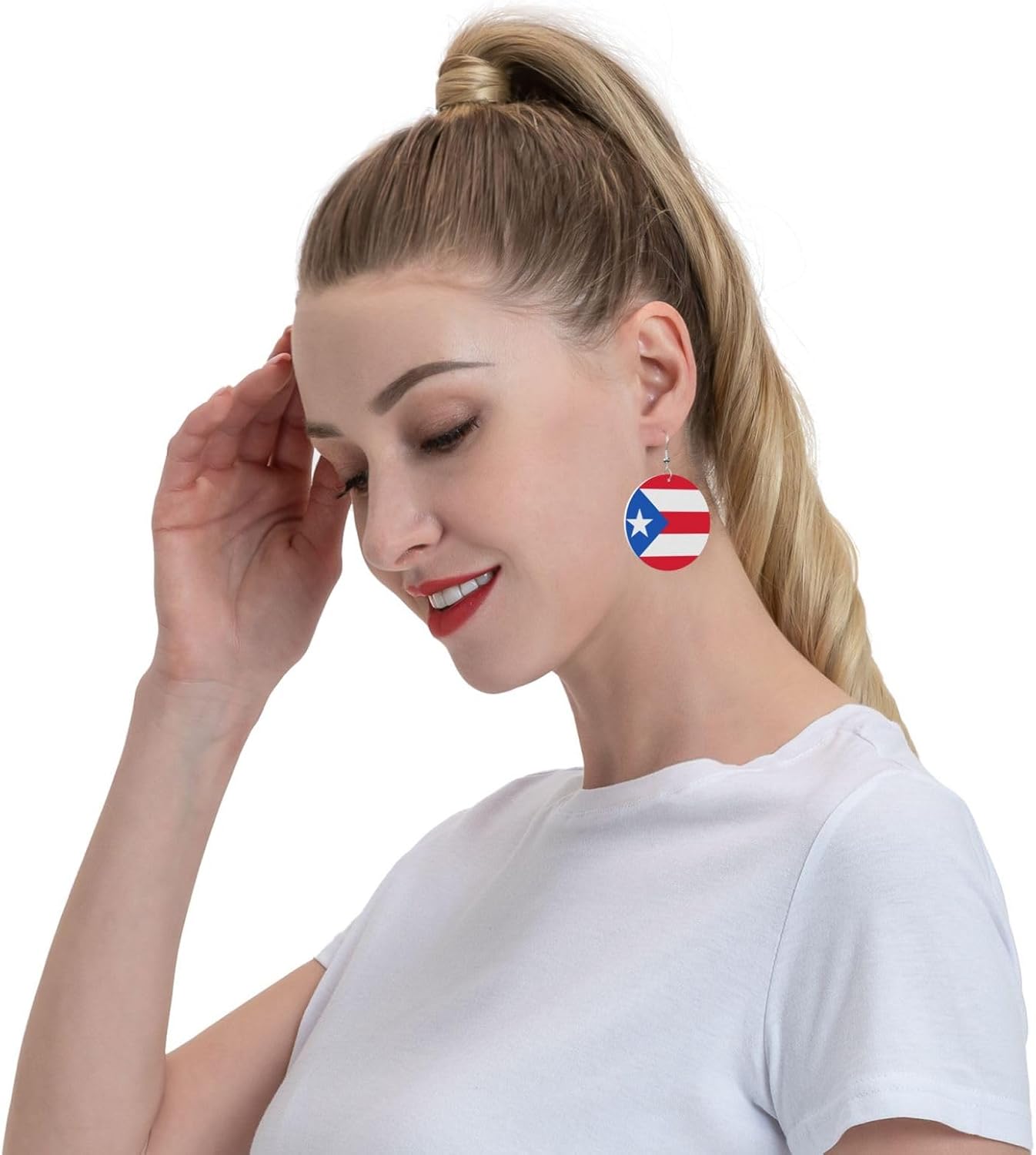 Puerto Rico Flag Faux Leather Earrings For Women Lightweight Round Dangle Earrings Gift - Image 6