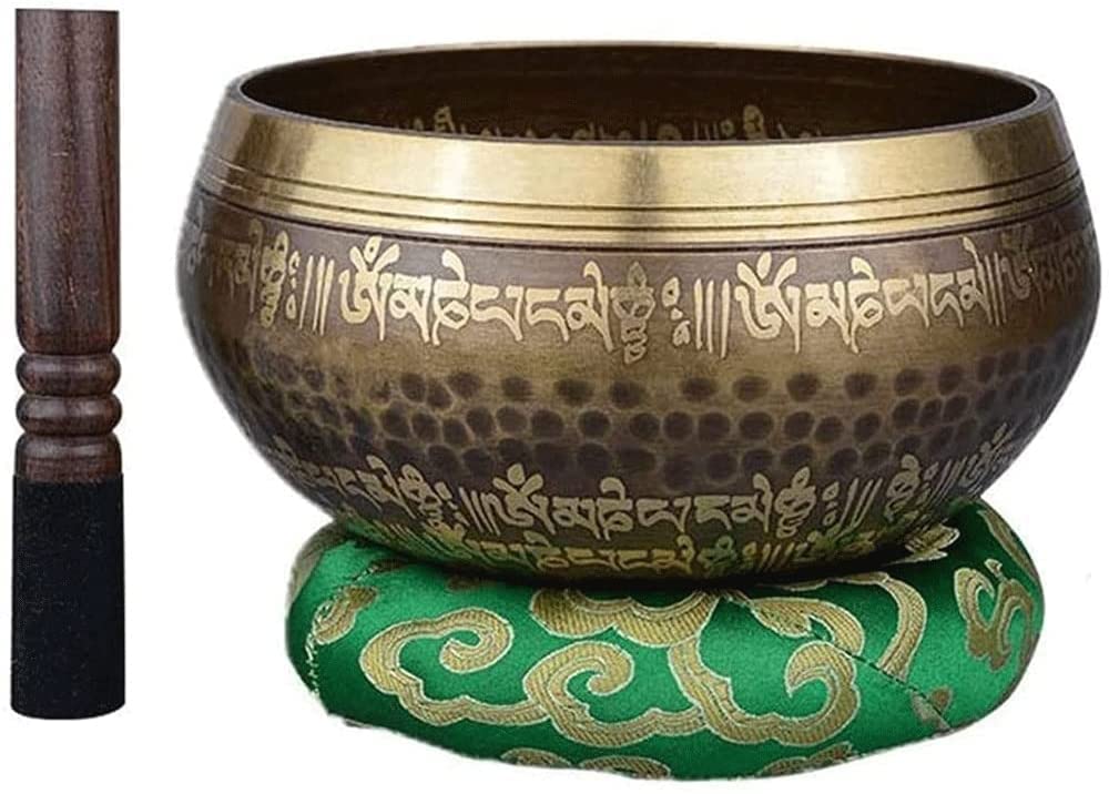 Set di Campane tibetane per Meditazione, Yoga, guarigione dei Chakra, Preghiera e consapevolezza. Campana Sonora in Rame per Meditazione con percussore e Cuscino, Realizzata a Mano in Nepal.