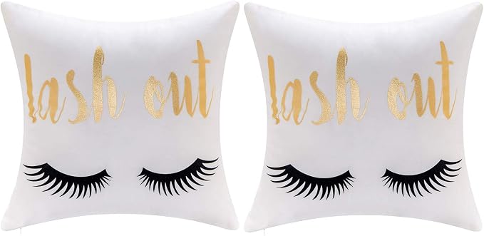 Kpblis Pillow Covers Bronzing Flannelette Home Decorative Square Throw Cushion Cover Sofa Waist Cushion Pillowcase Eyelashes Letters Lash Out, Gold Foil Pattern Prints - Set of 2, 18 x 18 in: Buy Online at Best Price in UAE