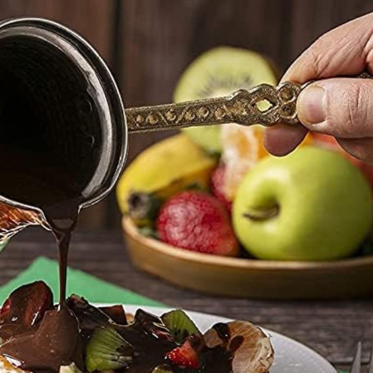 Turkish Coffee Pot, Greek Arabic Coffee Maker, Hammered Copper Coffee Cezve, Stove Top Coffee Maker with Brass Handle, Hammered Handmade Vintage Stovetop Handcrafted Jazva Briki Cezve, 3 Peaces Set