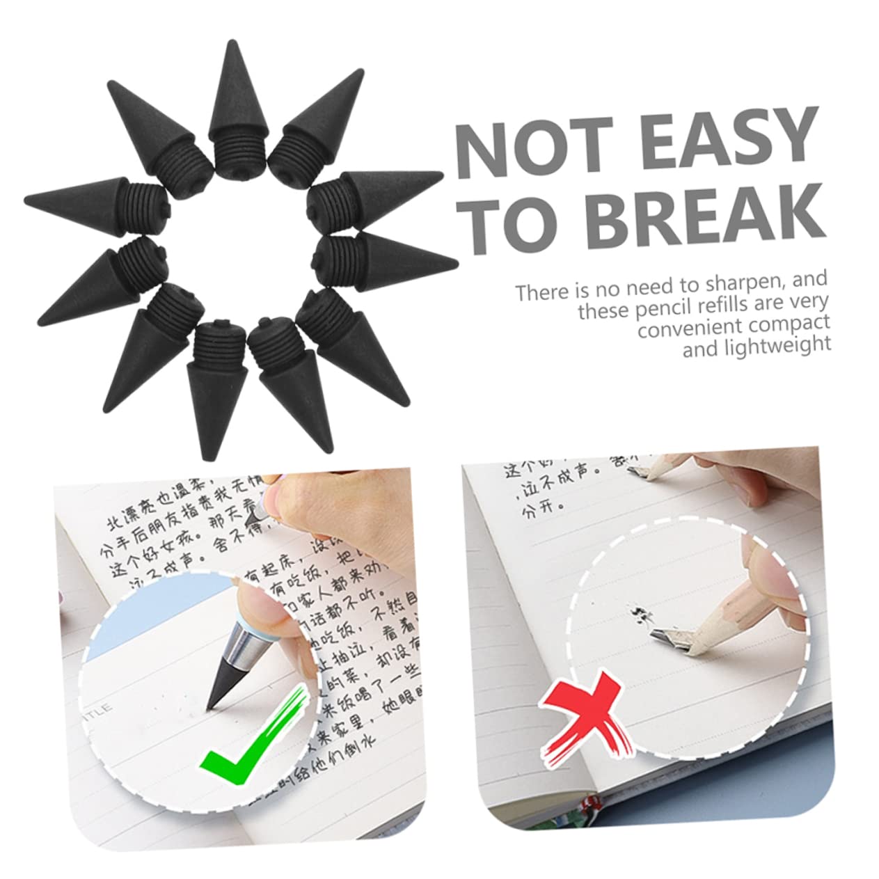 TEHAUX 150pièces Recharges De Crayon Éternel Pointes De Crayon Écrivant Sans Tailler Nibs De Lisses Pour Écriture Et Pratique