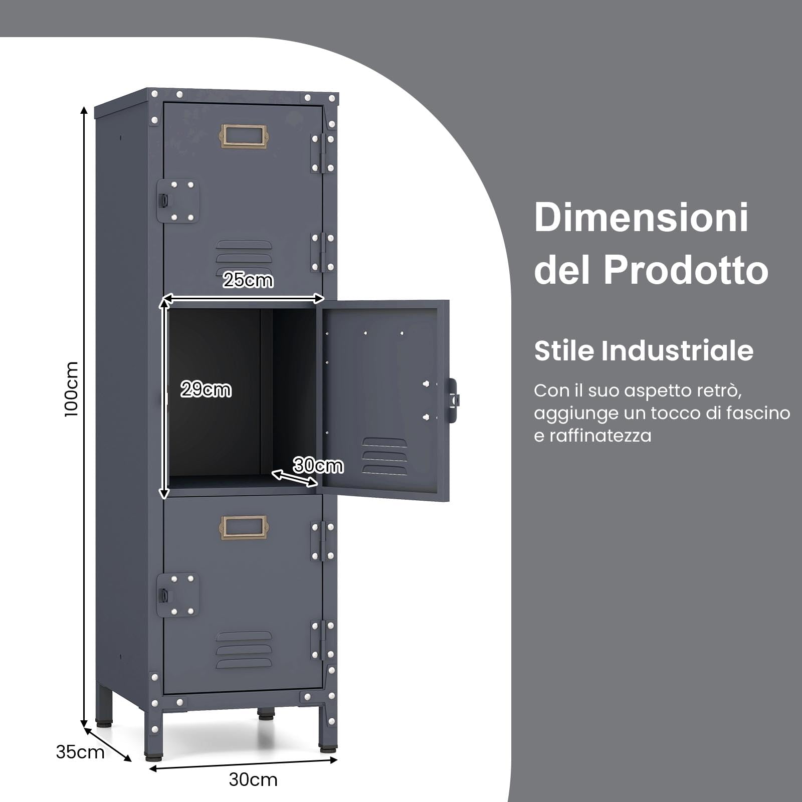 COSTWAY Armadio in Metallo con 3 Porte Chiudibili, Piedini Regolabili, Dispositivo Anti-Ribaltamento, Armadietto Verticale a 3 Ripiani per Casa, Ufficio, Scuola e Garage, 30 x 35 x 100 cm