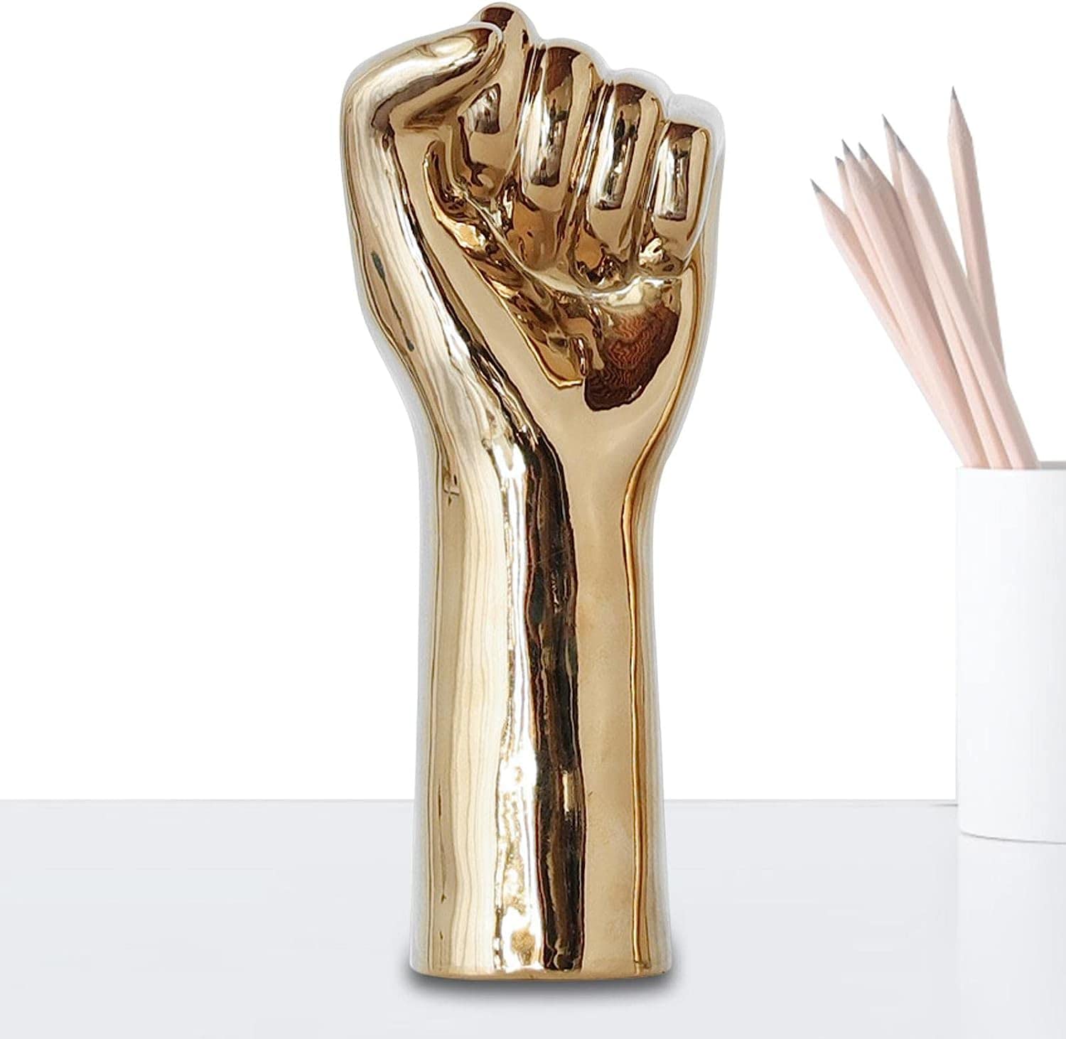 Hand Fist Gesture Decoration - Decorative Glazed Pottery Golden Statue Fist Ornaments,Make Fists Crafts Jewelry Desk Decoration Figurines Modern Home Decoration